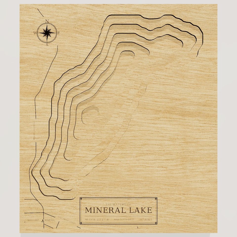 Mineral Lake 3D wood map, front view