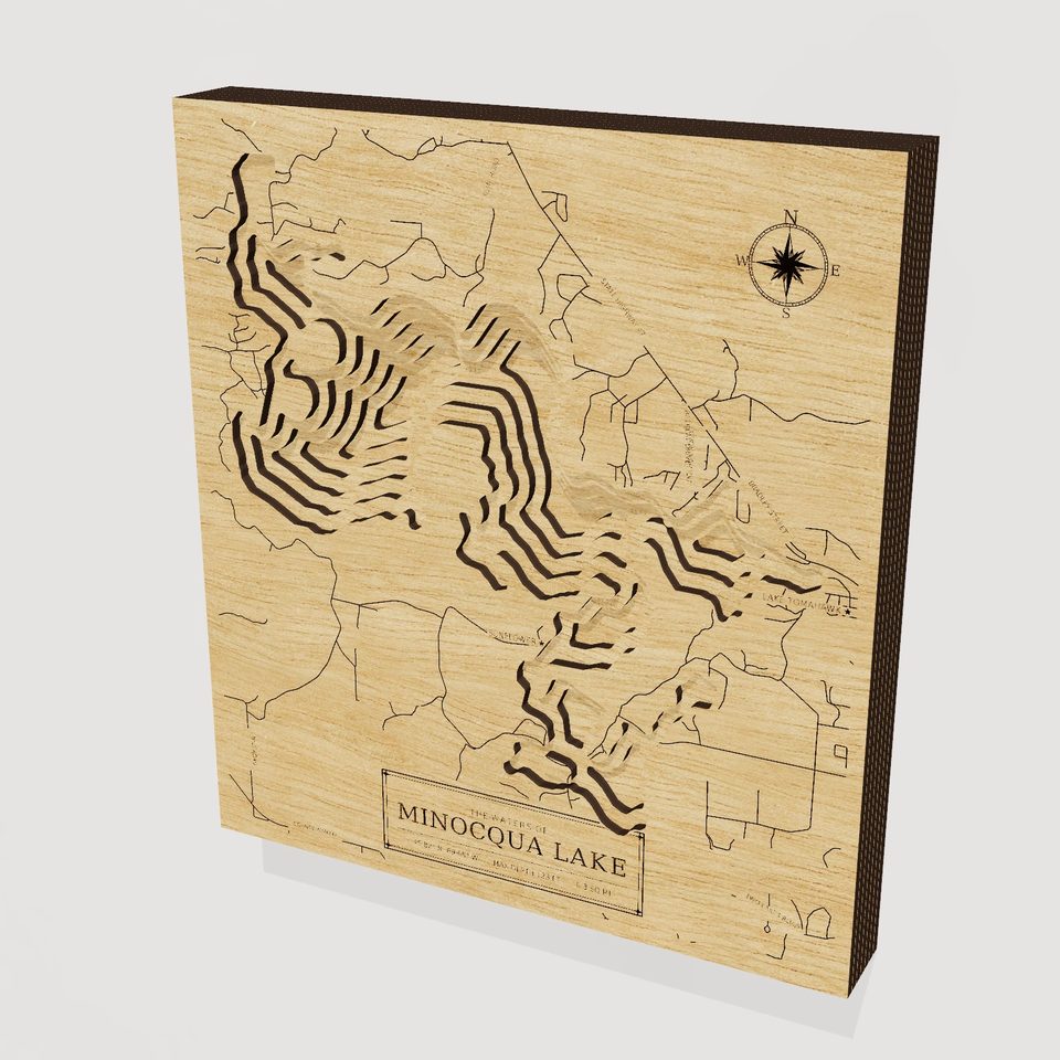 Minocqua Lake 3D wood map, hero view