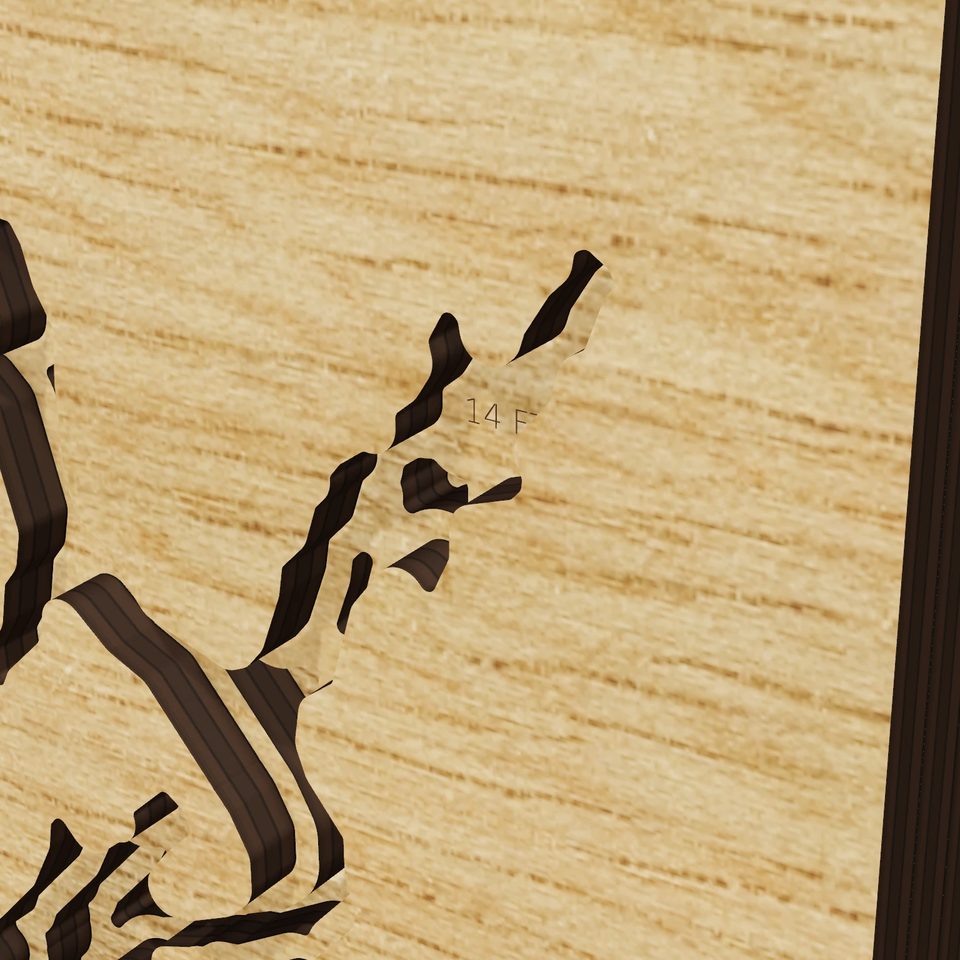 Mitchell Lake 3D wood map, detail view