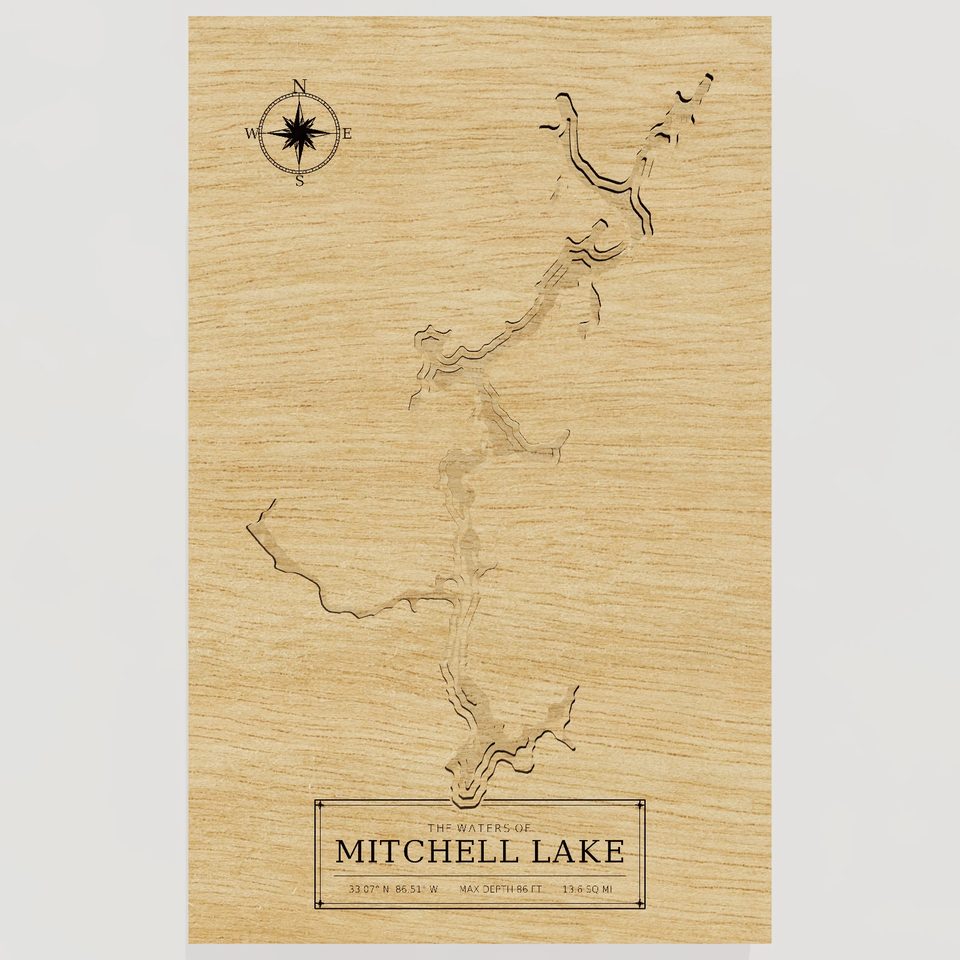 Mitchell Lake 3D wood map, front view
