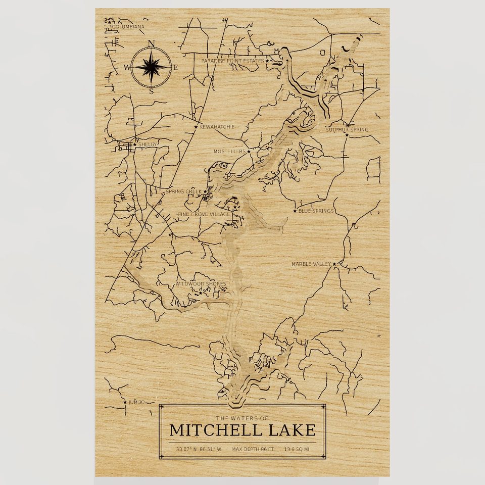 Mitchell Lake 3D wood map, front view