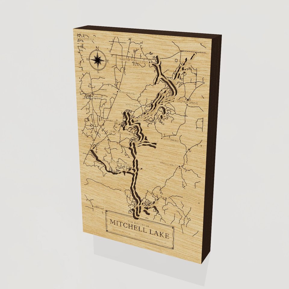 Mitchell Lake 3D wood map, hero view
