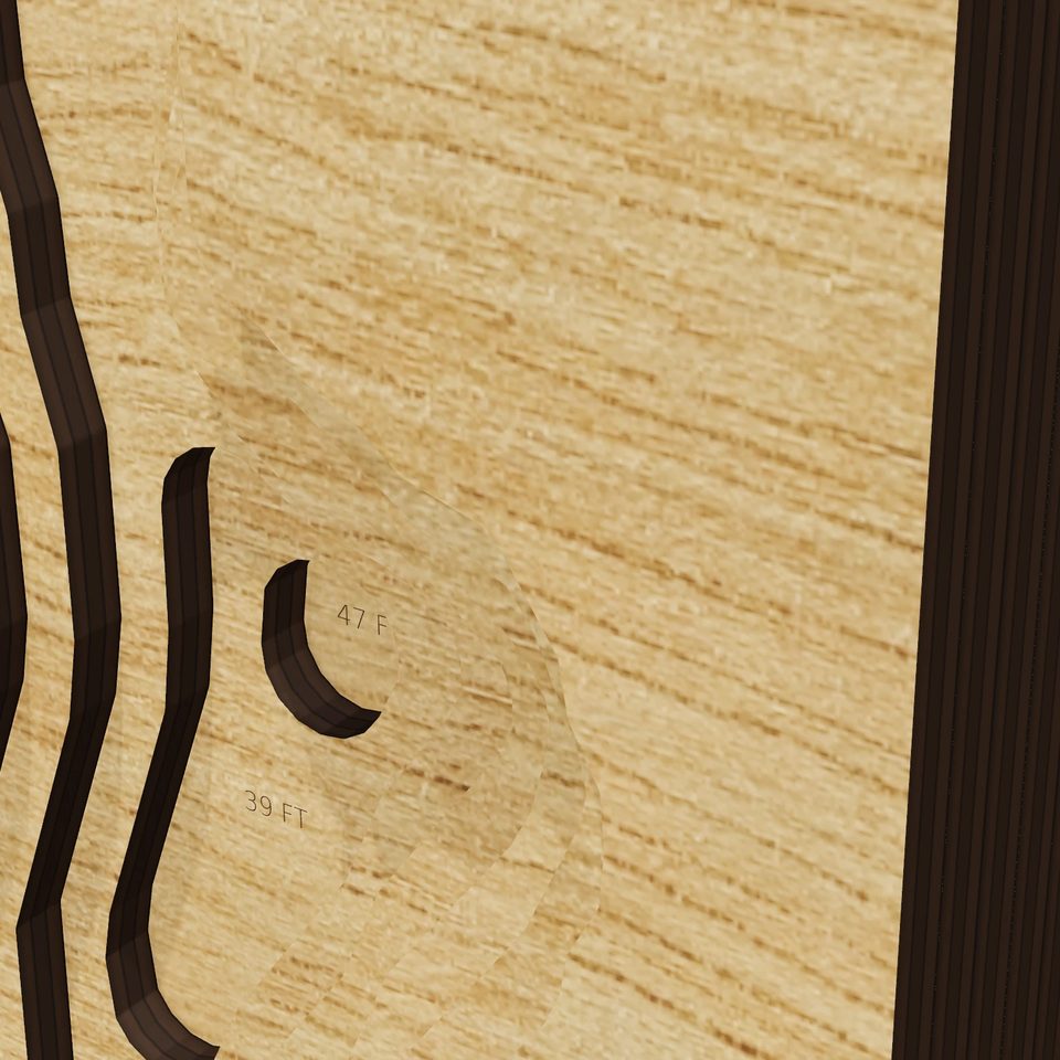 Mohican Lake 3D wood map, detail view