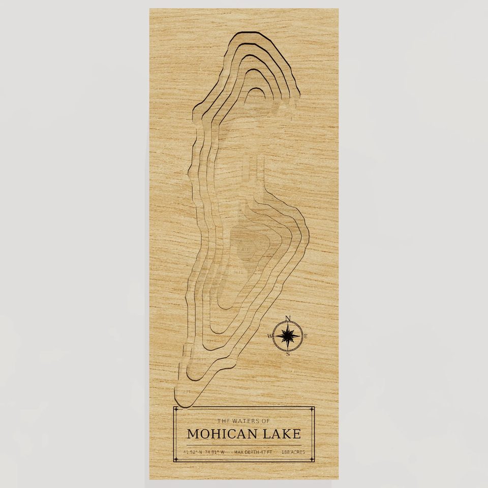 Mohican Lake 3D wood map, front view