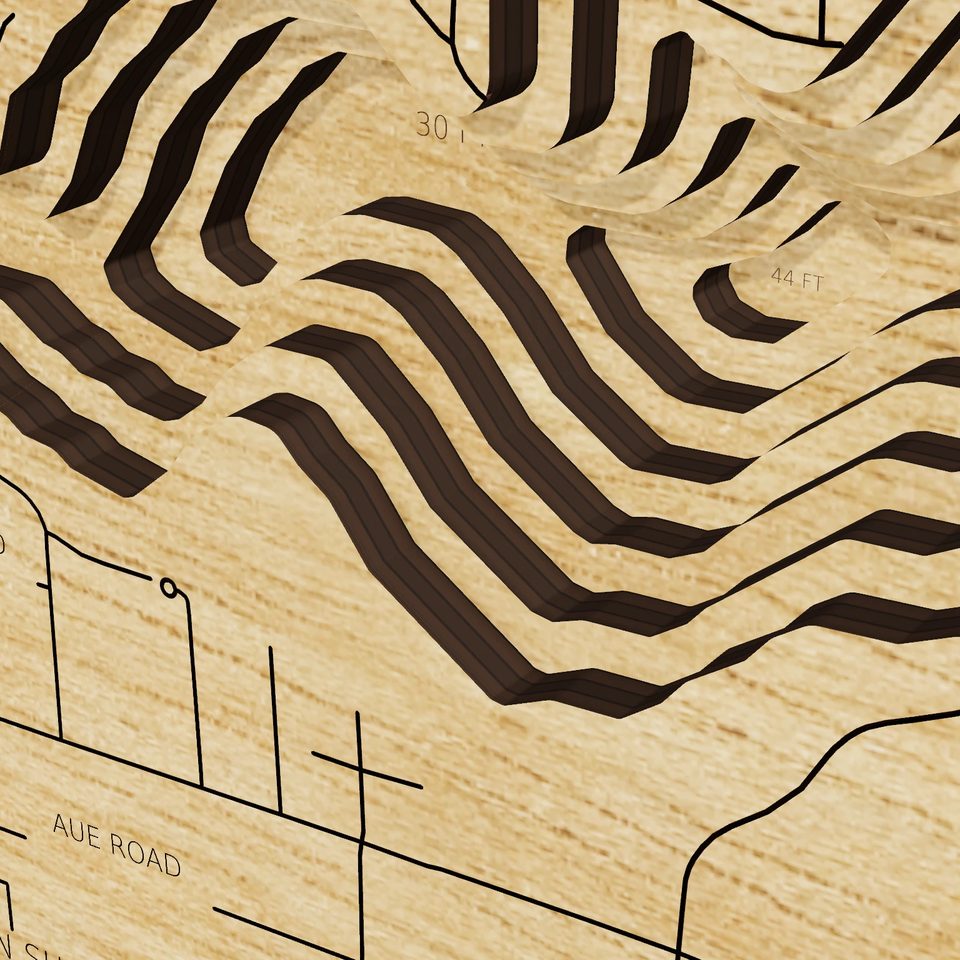 Mona Lake 3D wood map, detail view