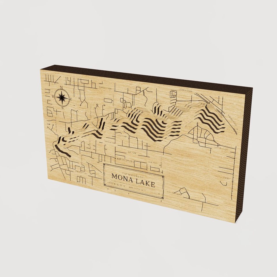 Mona Lake 3D wood map, hero view