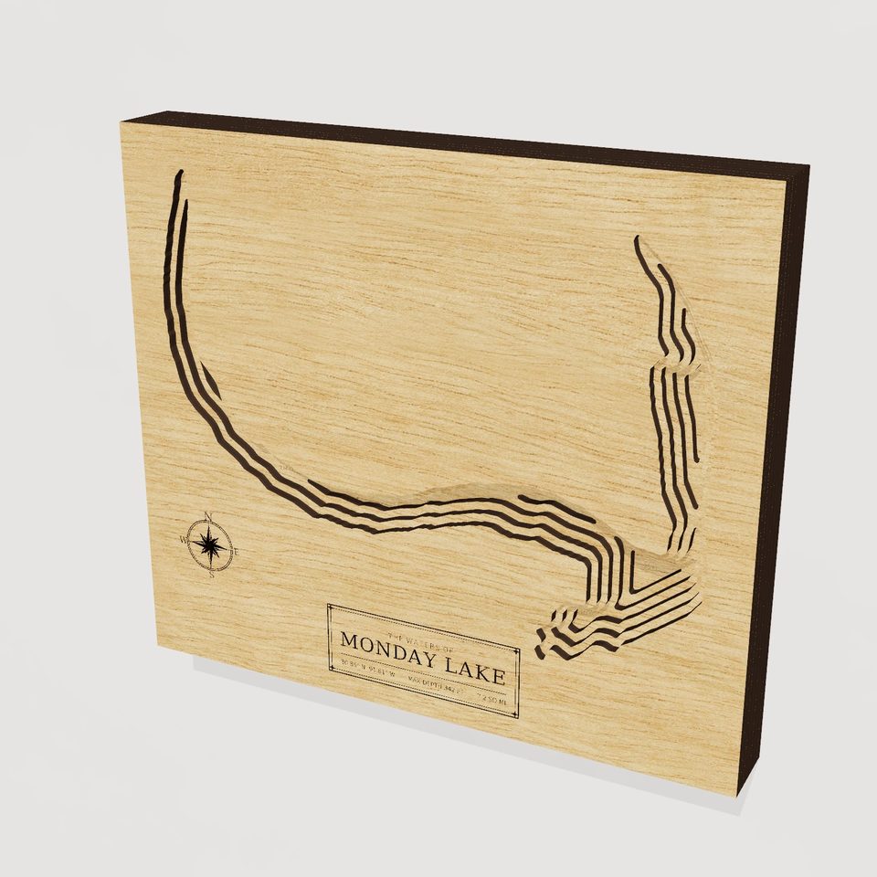 Monday Lake 3D wood map, hero view