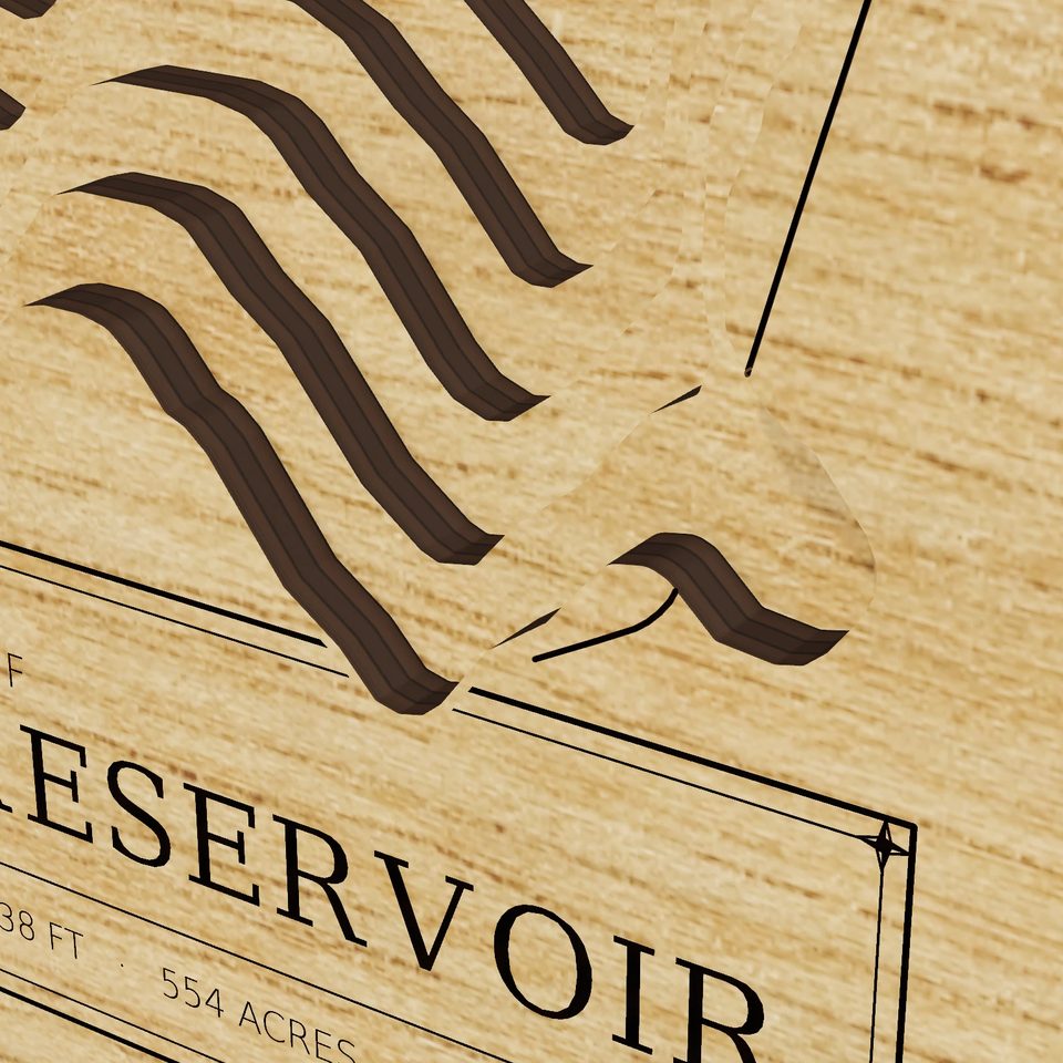 Monksville Reservoir 3D wood map, detail view