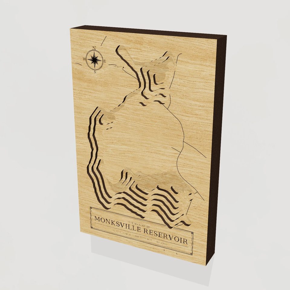 Monksville Reservoir 3D wood map, hero view