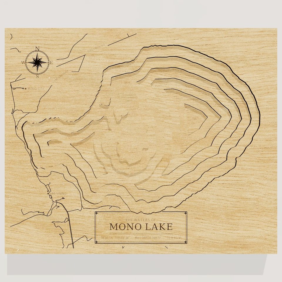 Mono Lake 3D wood map, front view
