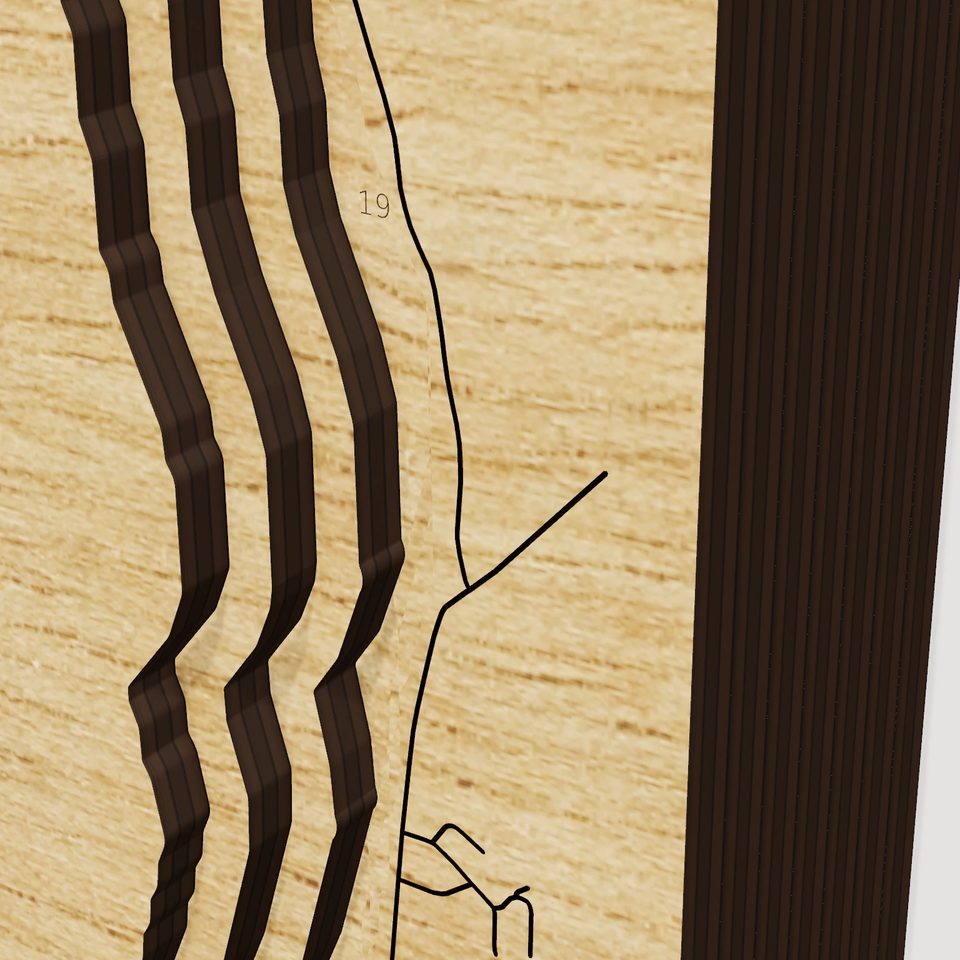 Moon Lake 3D wood map, detail view