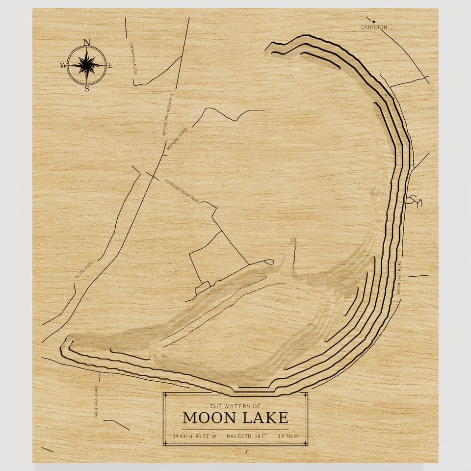 Moon Lake 3D wood map, front view