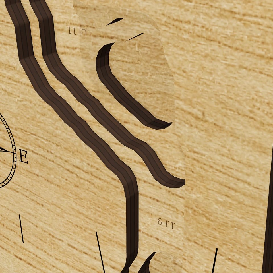 Moore Lake 3D wood map, detail view