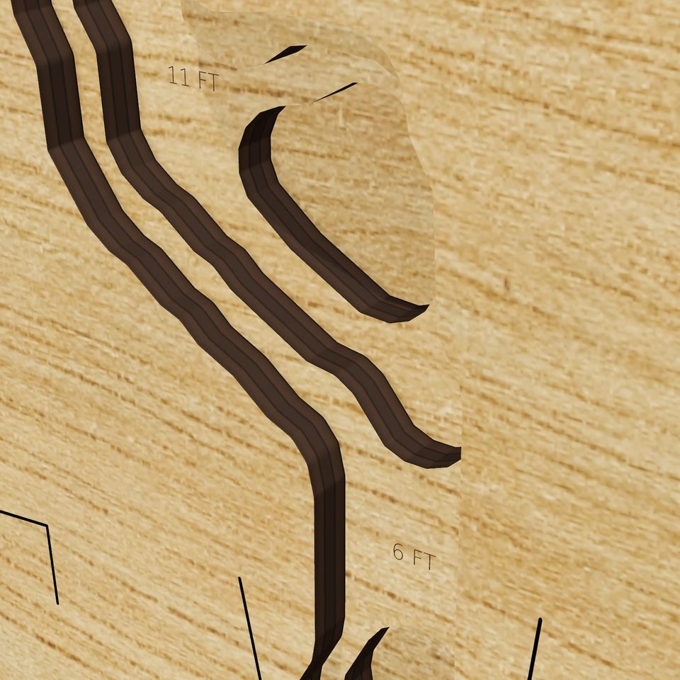 Moore Lake 3D wood map, detail view