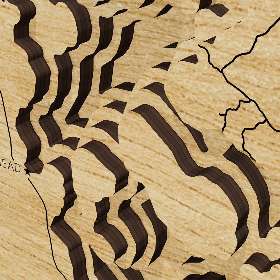 Moosehead Lake 3D wood map, detail view