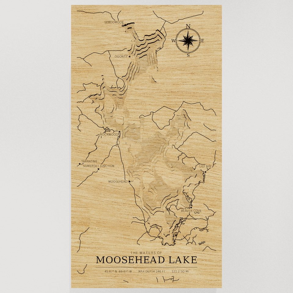 Moosehead Lake 3D wood map, front view
