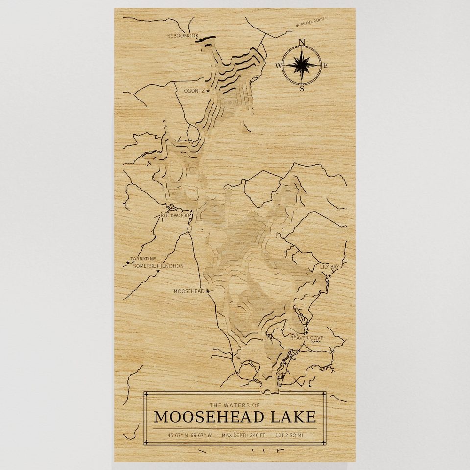 Moosehead Lake 3D wood map, front view