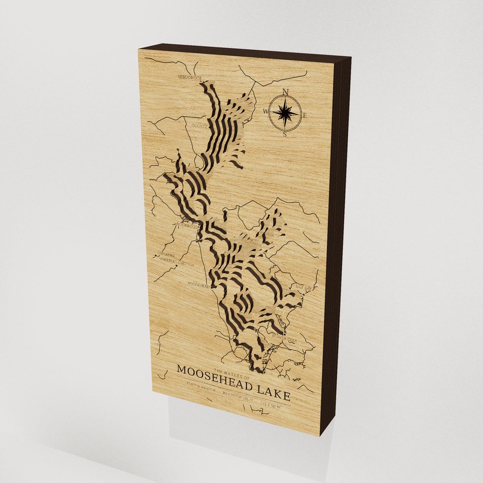Moosehead Lake 3D wood map, hero view