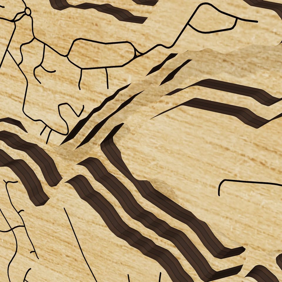 Mountain Island Lake 3D wood map, detail view