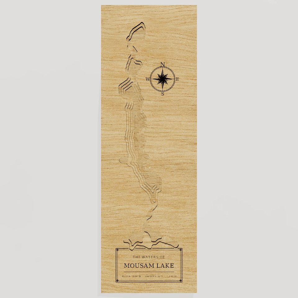 Mousam Lake 3D wood map, front view