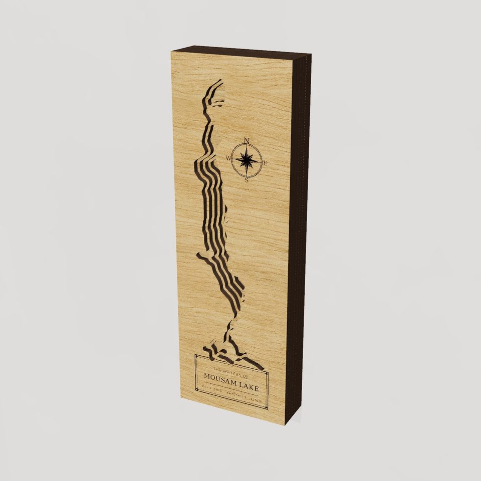 Mousam Lake 3D wood map, hero view