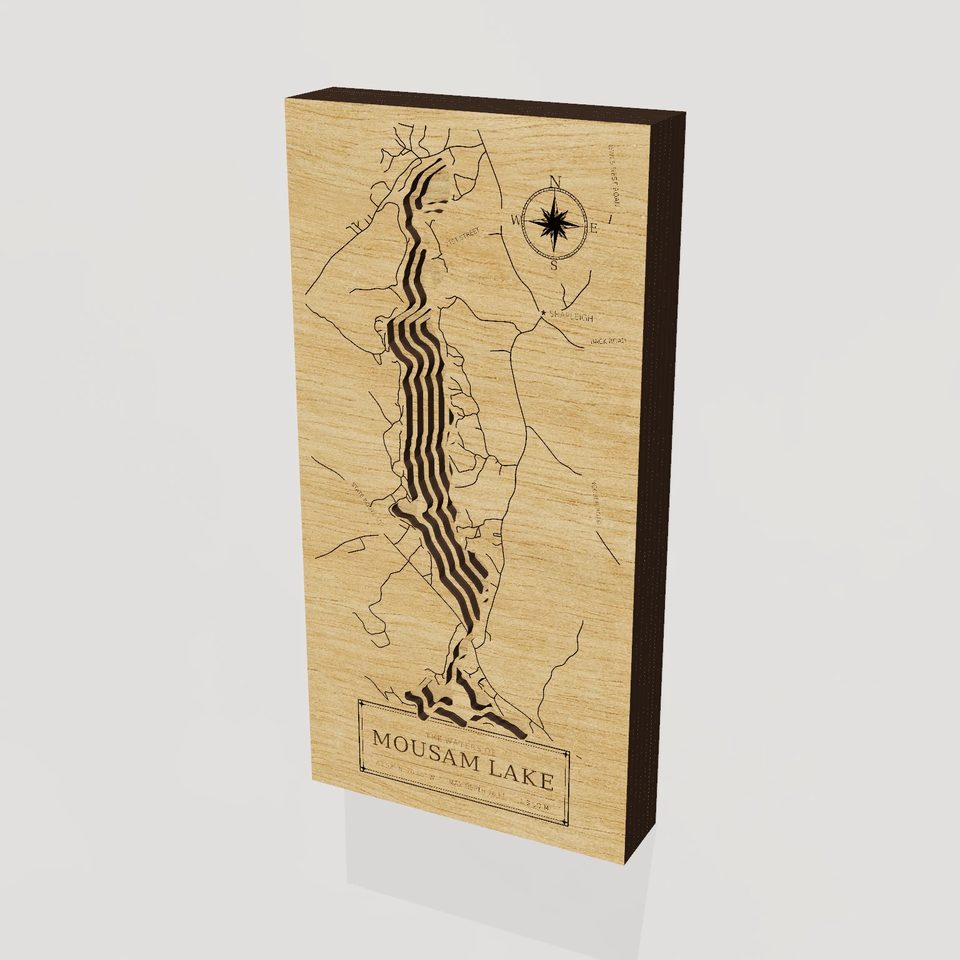 Mousam Lake 3D wood map, hero view