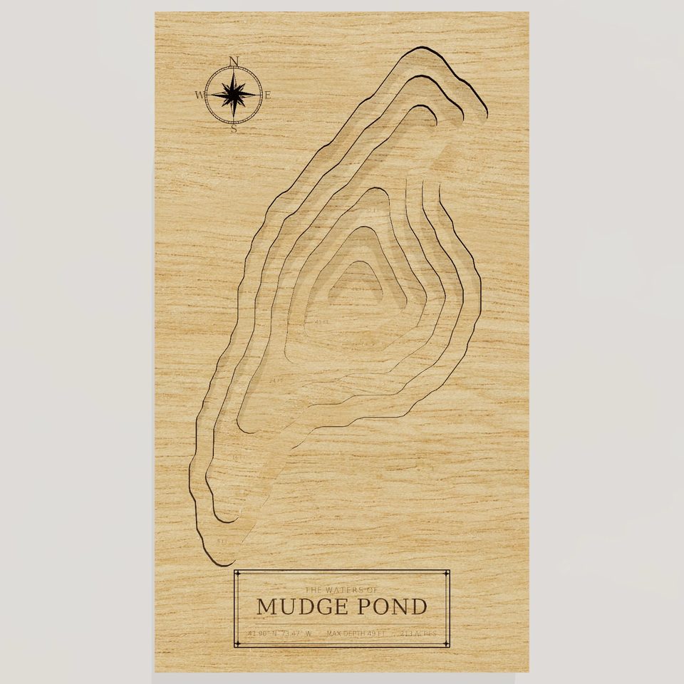 Mudge Pond 3D wood map, front view