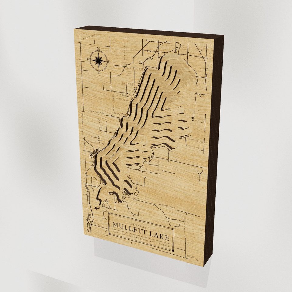 Mullett Lake 3D wood map, hero view