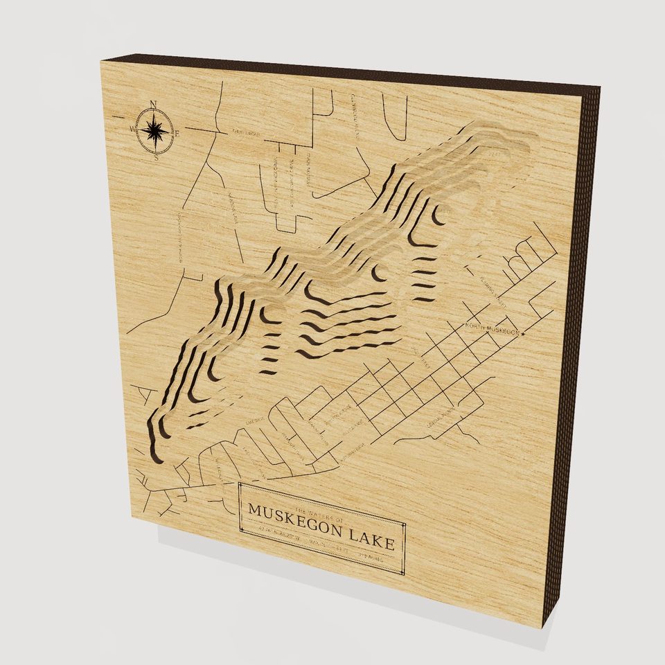 Muskegon Lake 3D wood map, hero view