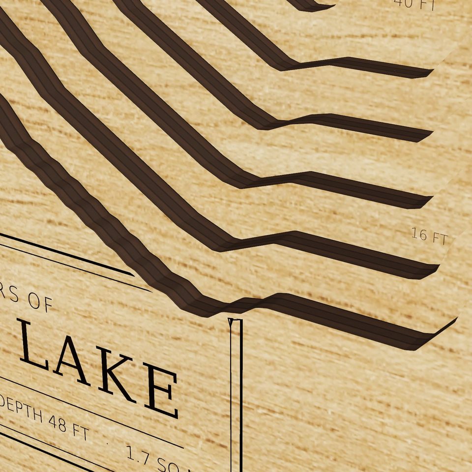 Mystic Lake 3D wood map, detail view
