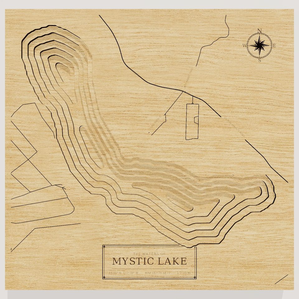 Mystic Lake 3D wood map, front view