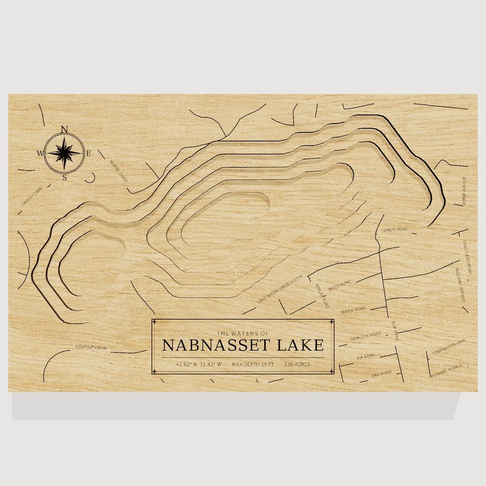 Nabnasset Lake 3D wood map, front view
