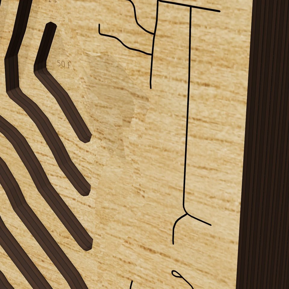 Nagawicka Lake 3D wood map, detail view