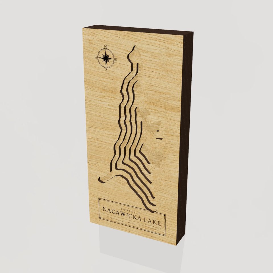 Nagawicka Lake 3D wood map, hero view