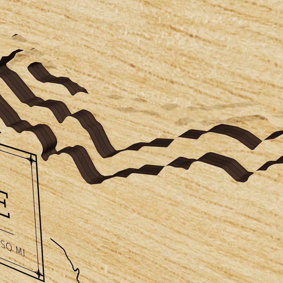 Naknek Lake 3D wood map, detail view