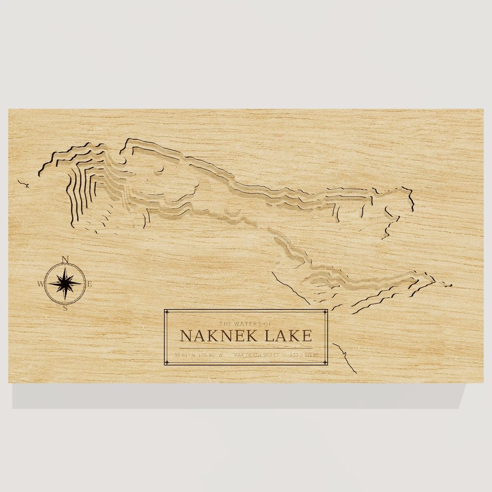 Naknek Lake 3D wood map, front view