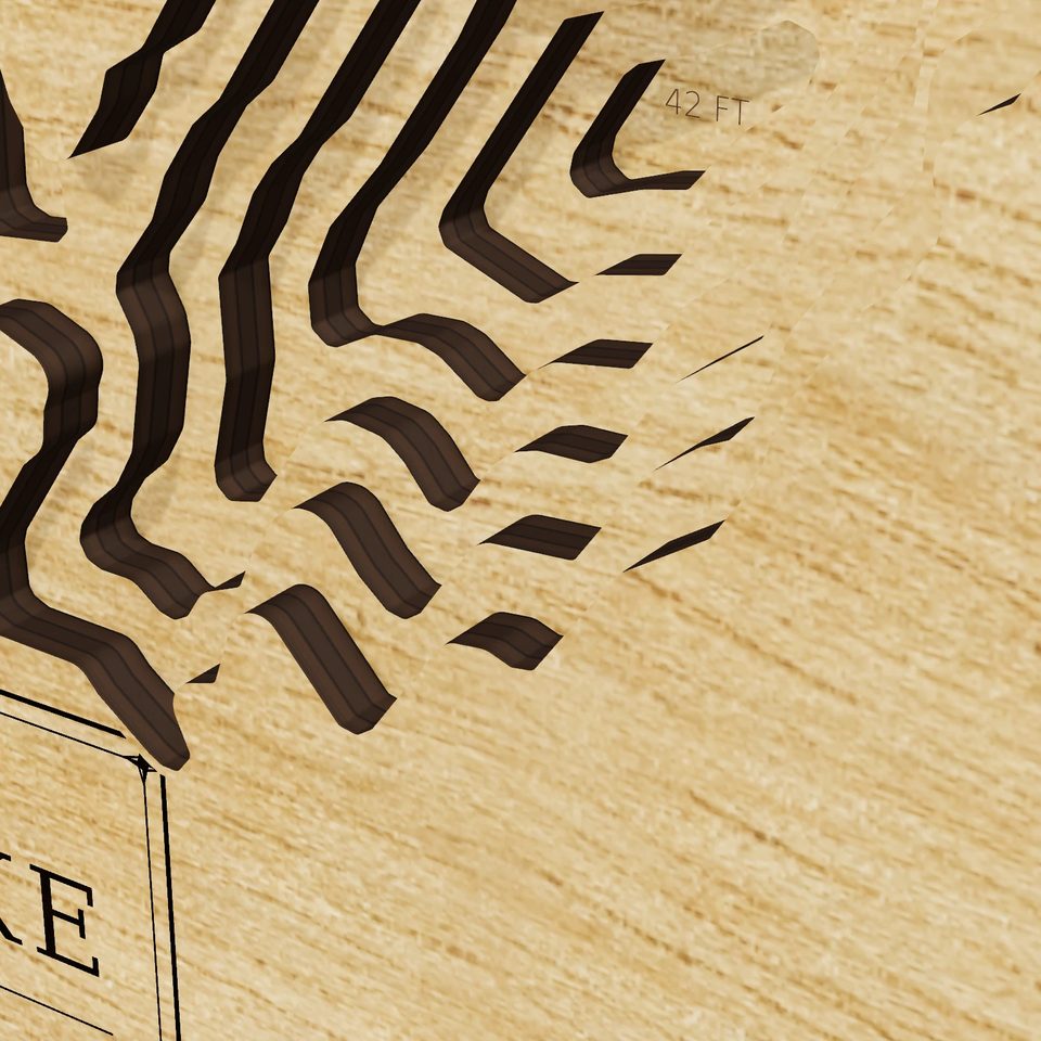 Namekagon Lake 3D wood map, detail view