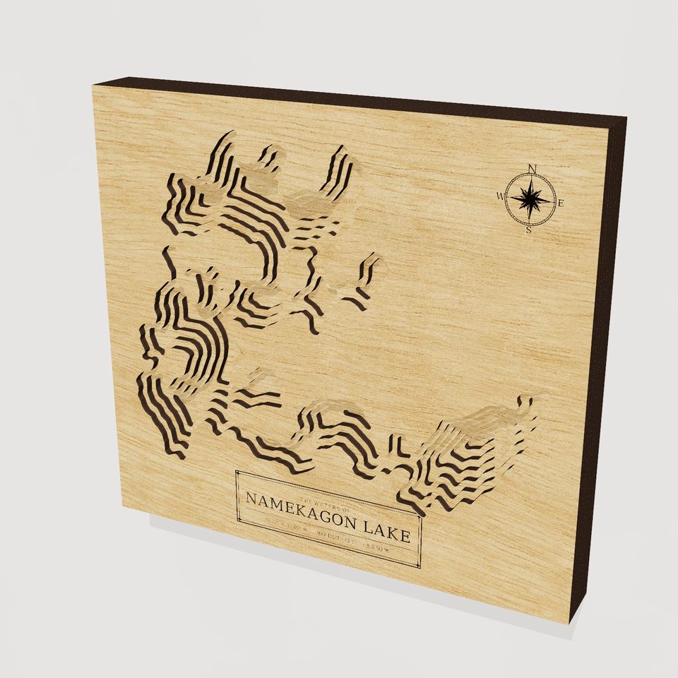 Namekagon Lake 3D wood map, hero view