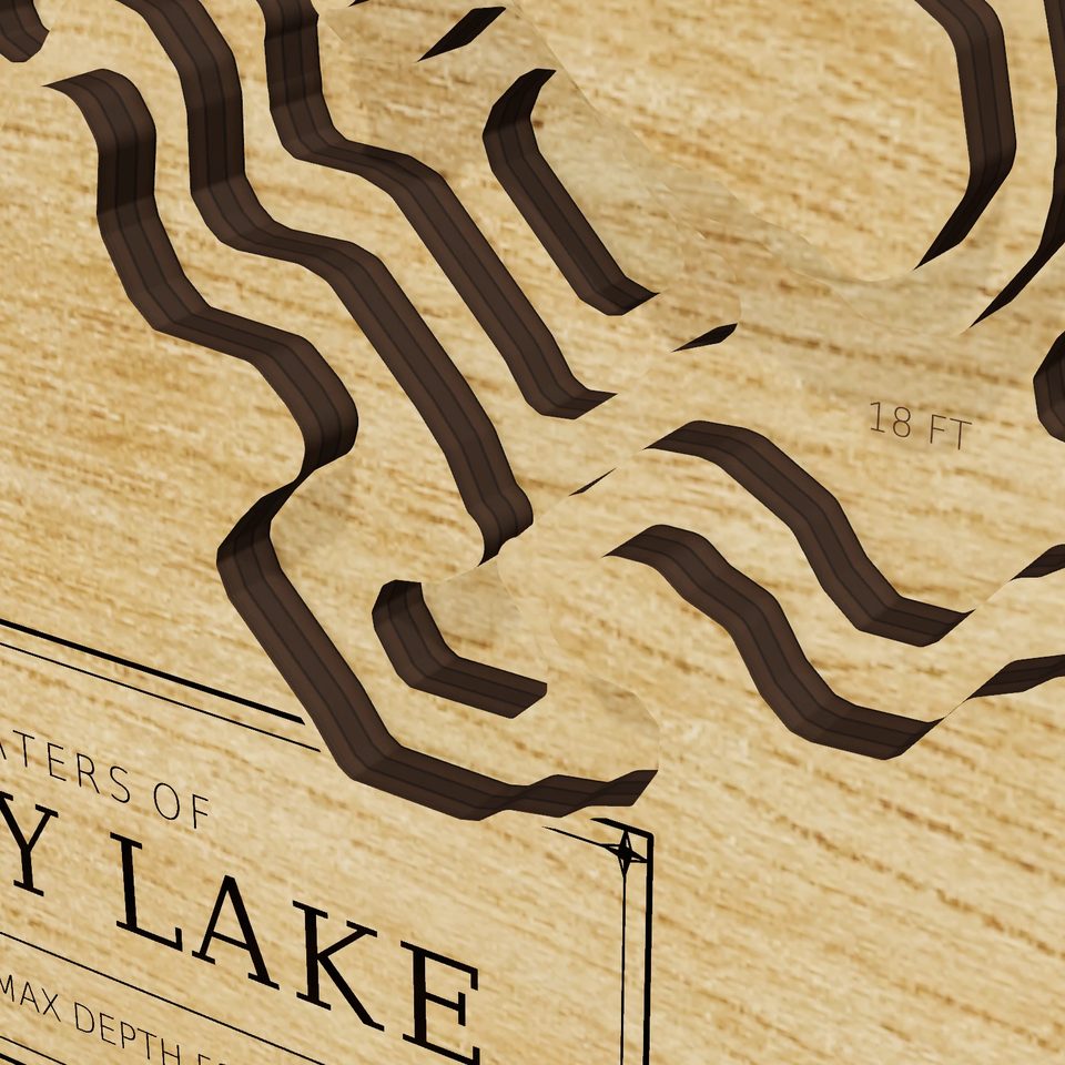 Nancy Lake 3D wood map, detail view
