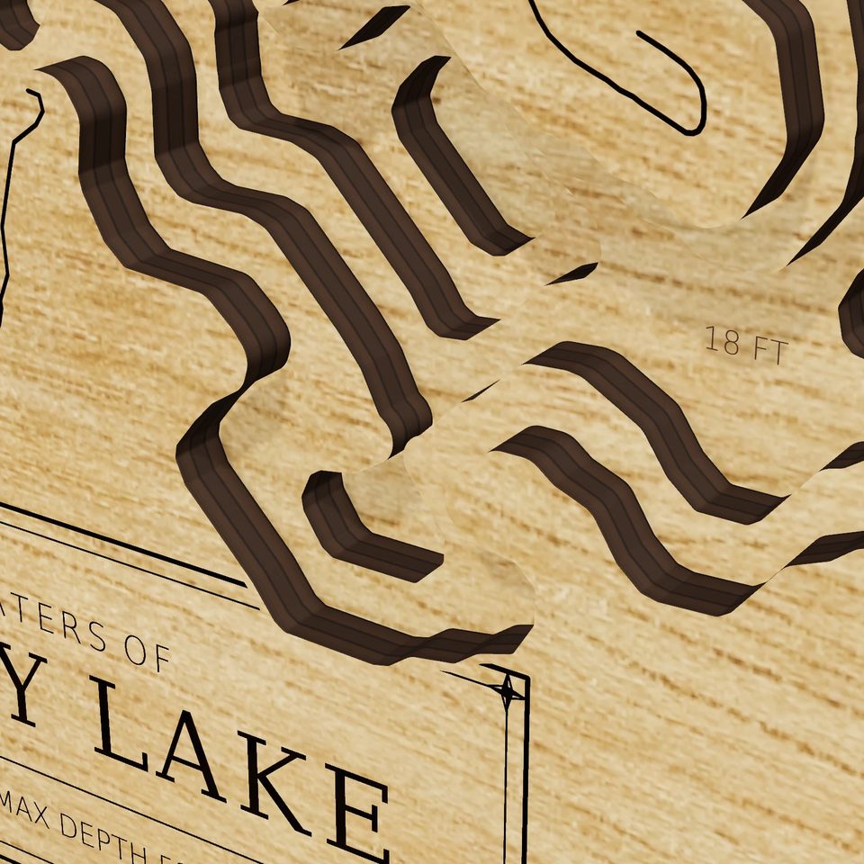 Nancy Lake 3D wood map, detail view