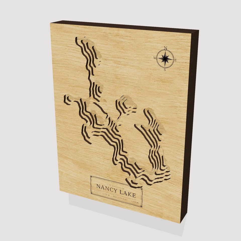 Nancy Lake 3D wood map, hero view
