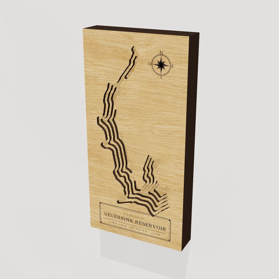 Neversink Reservoir 3D wood map, hero view