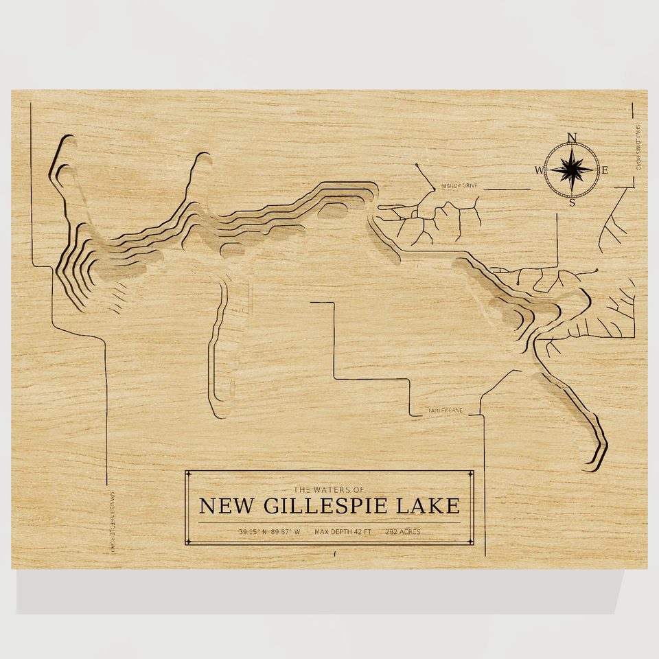 New Gillespie Lake 3D wood map, front view