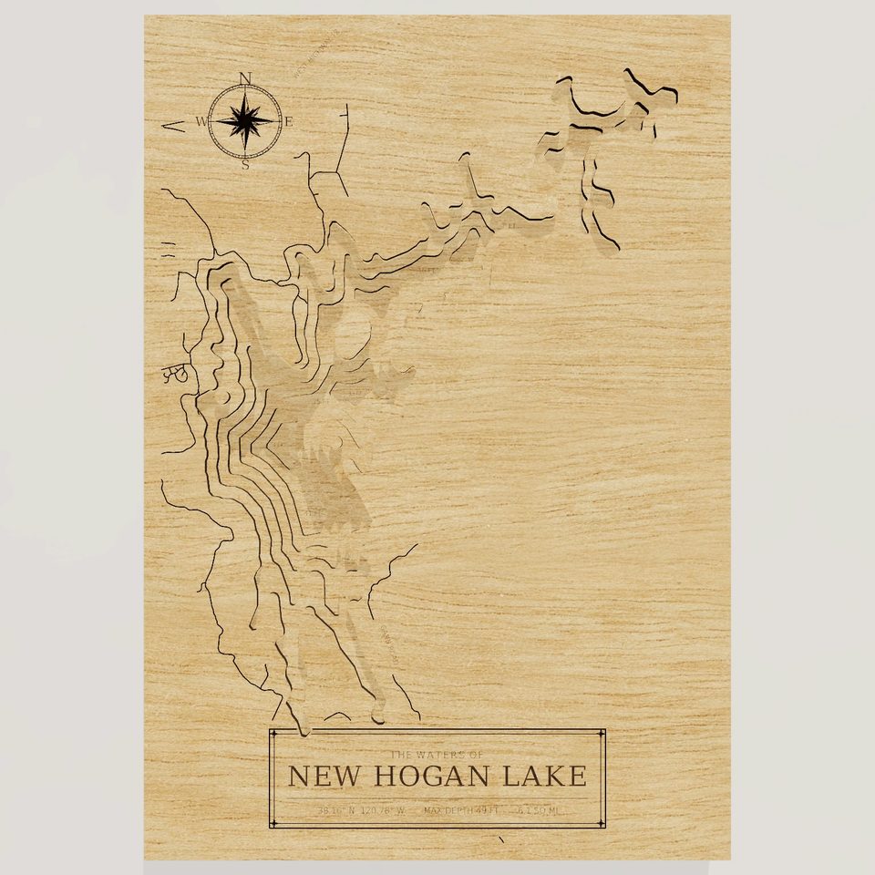 New Hogan Lake 3D wood map, front view