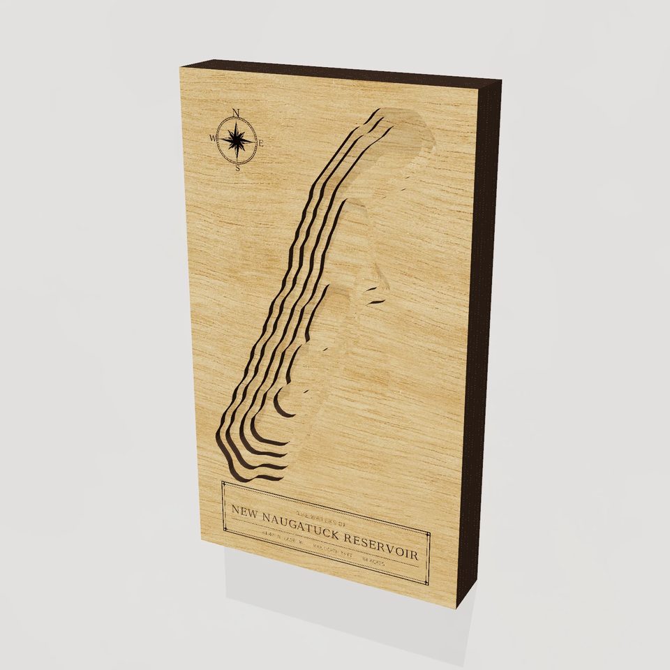 New Naugatuck Reservoir 3D wood map, hero view