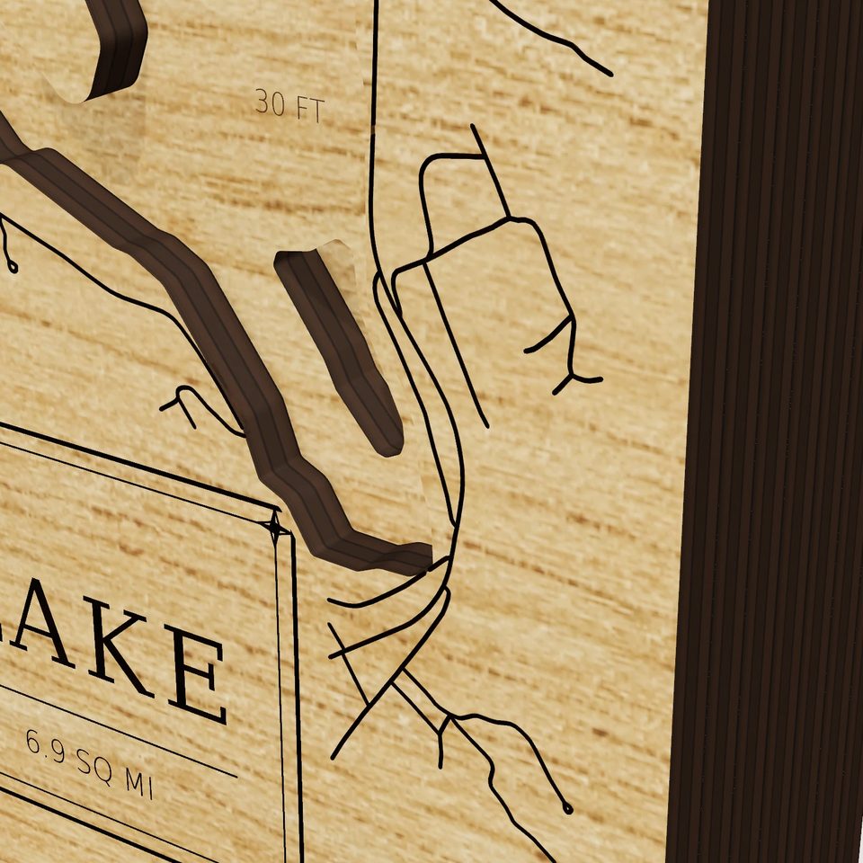 Newfound Lake 3D wood map, detail view