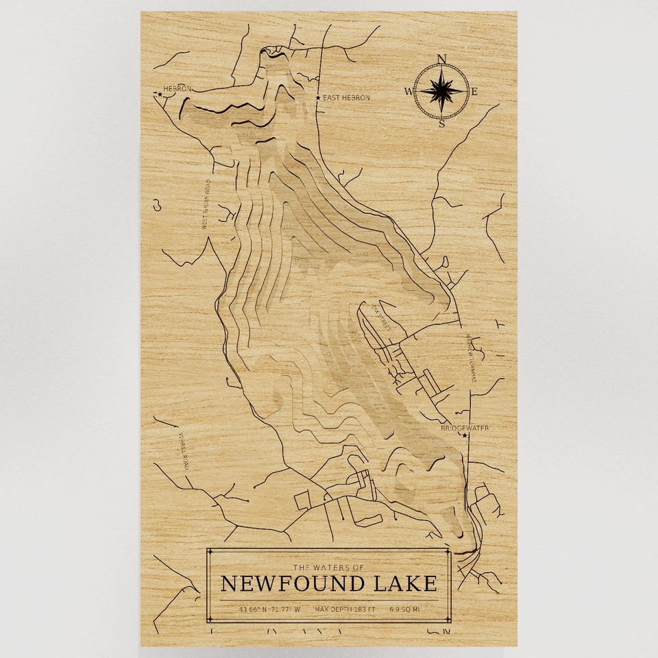 Newfound Lake 3D wood map, front view