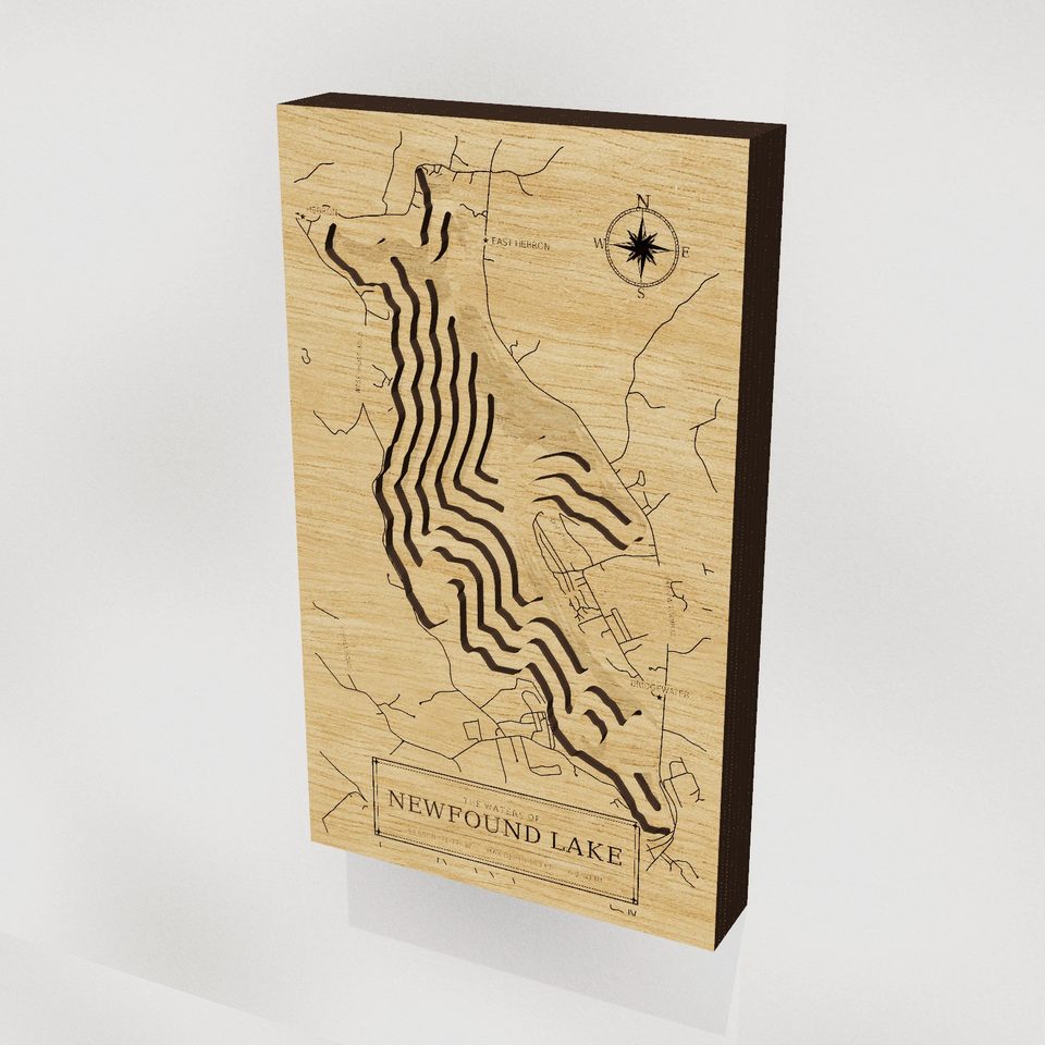 Newfound Lake 3D wood map, hero view