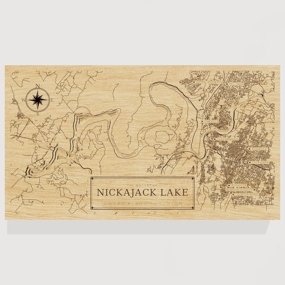 Nickajack Lake 3D wood map, front view
