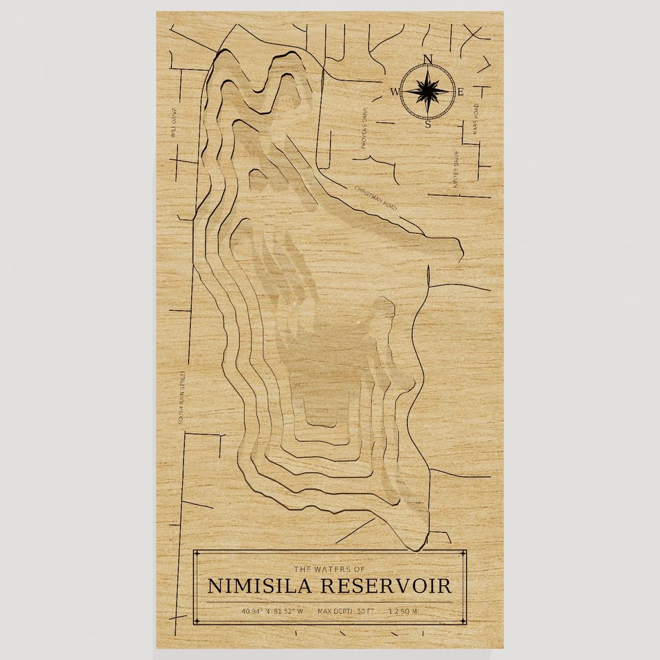 Nimisila Reservoir 3D wood map, front view